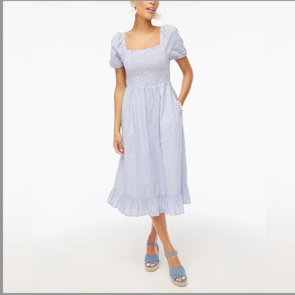 J Crew Factory Striped Puff-Sleeve Midi Dress Size XXS